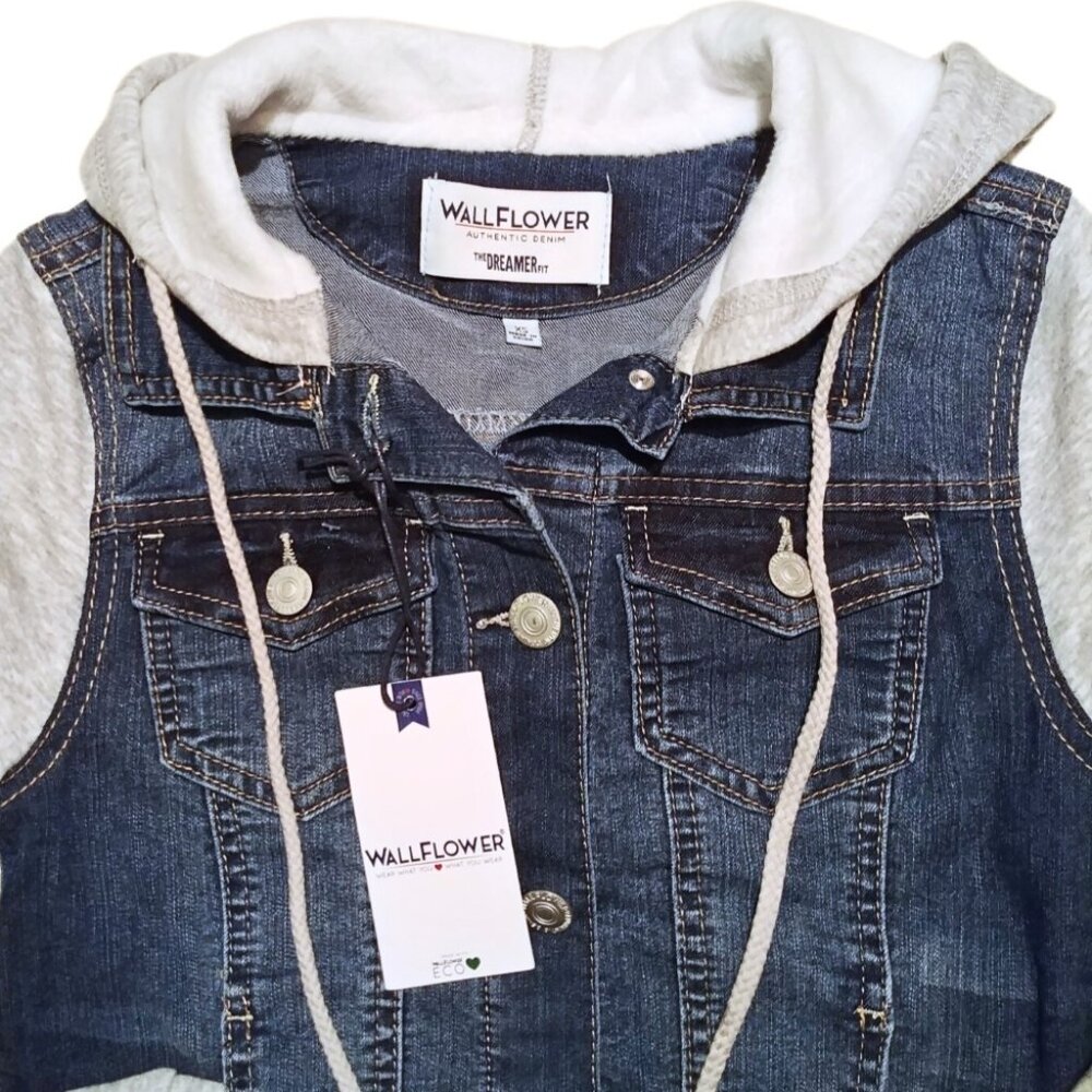 Wallflower Dreamer Tessa Denim Hoodie Trucker Jacket Blue Grey Size XS - Picture 4 of 10